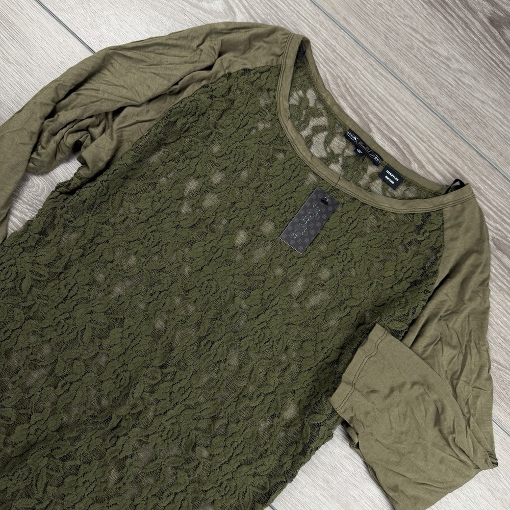 Miss Me Women's 3/4 Sleeve Floral Lace Baseball Tee Green Size Large New